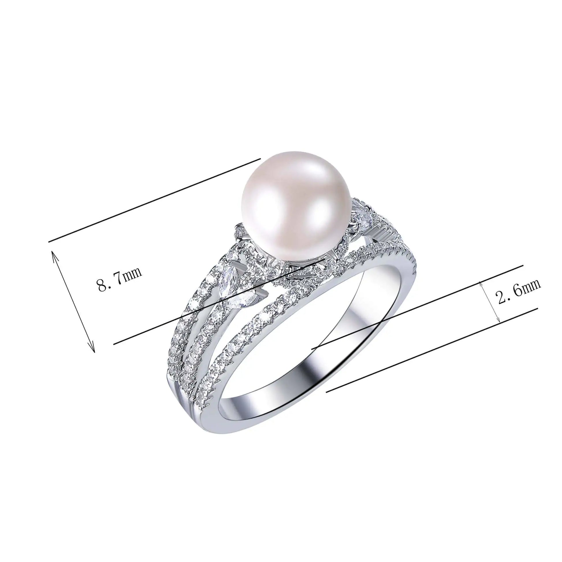 Wholesale 925 Silver Split Shank Pearl and Diamond Ring