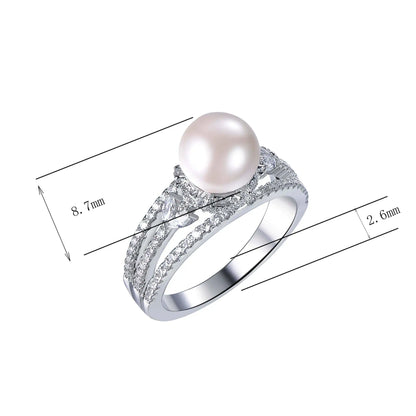 Wholesale 925 Silver Split Shank Pearl and Diamond Ring