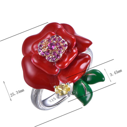 Wholesale 925 Silver Statement Cocktail Rose Flower Ring