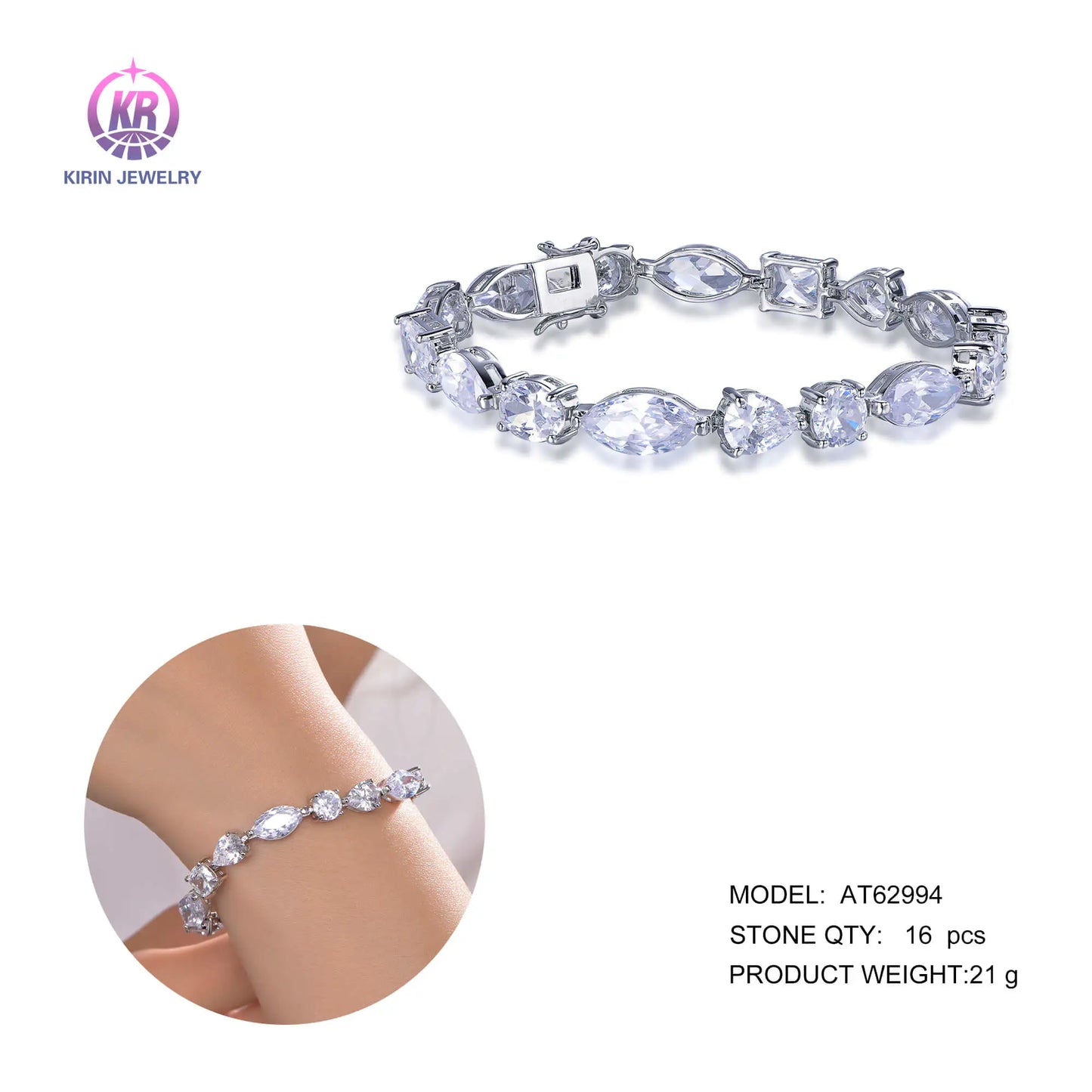 Wholesale 925 Silver Various Cut Cubic Zircon Minimalist Tennis Bracelet for Women