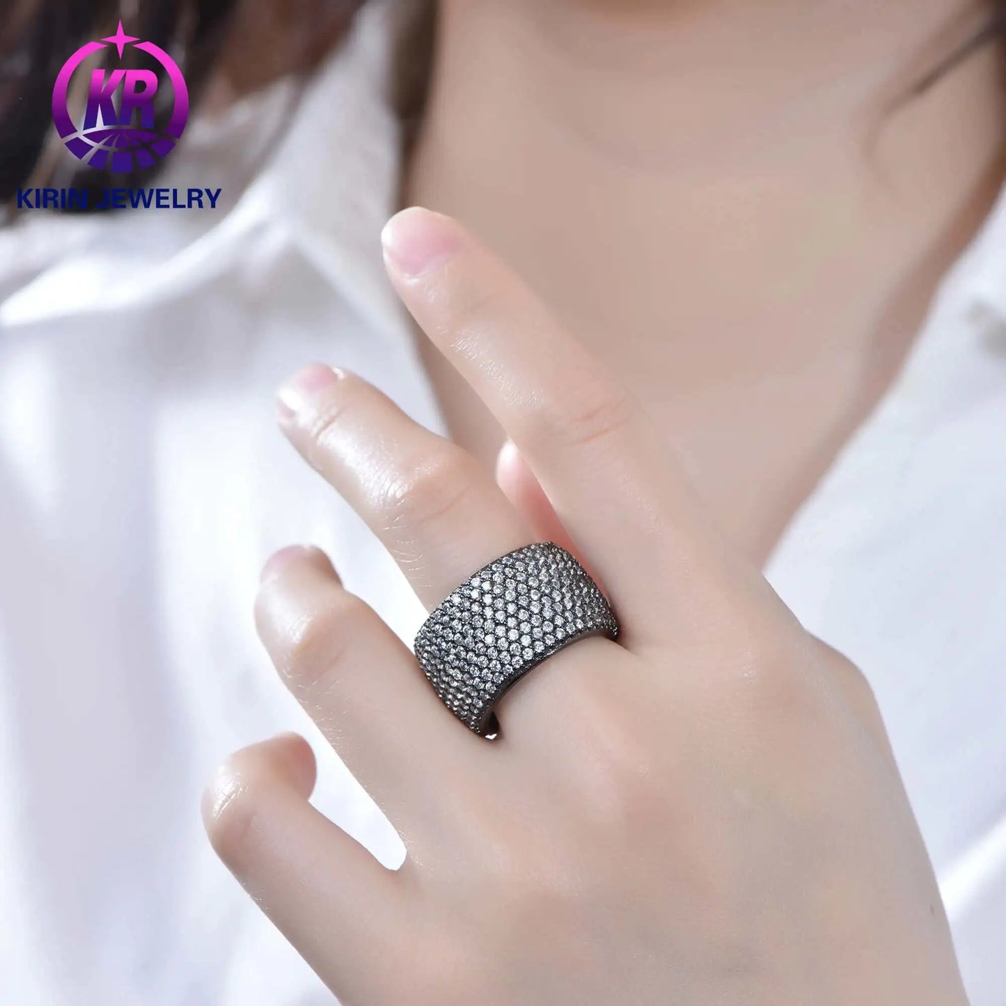 Wholesale Black Plated White CZ Eternity Pave Engagement Ring for Women