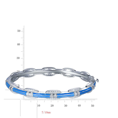 Wholesale CZ & Blue Enamel Link Personalized Bangle
