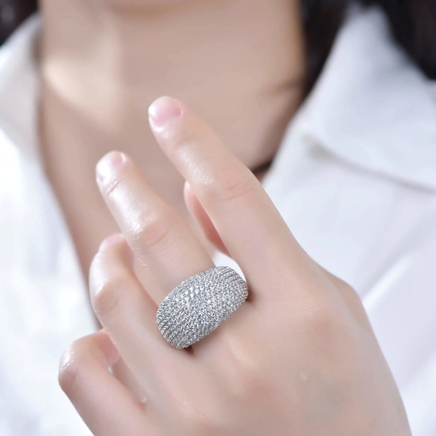 Wholesale Chunky Cluster Half Eternity Engagement Diamond Dome Ring for Women