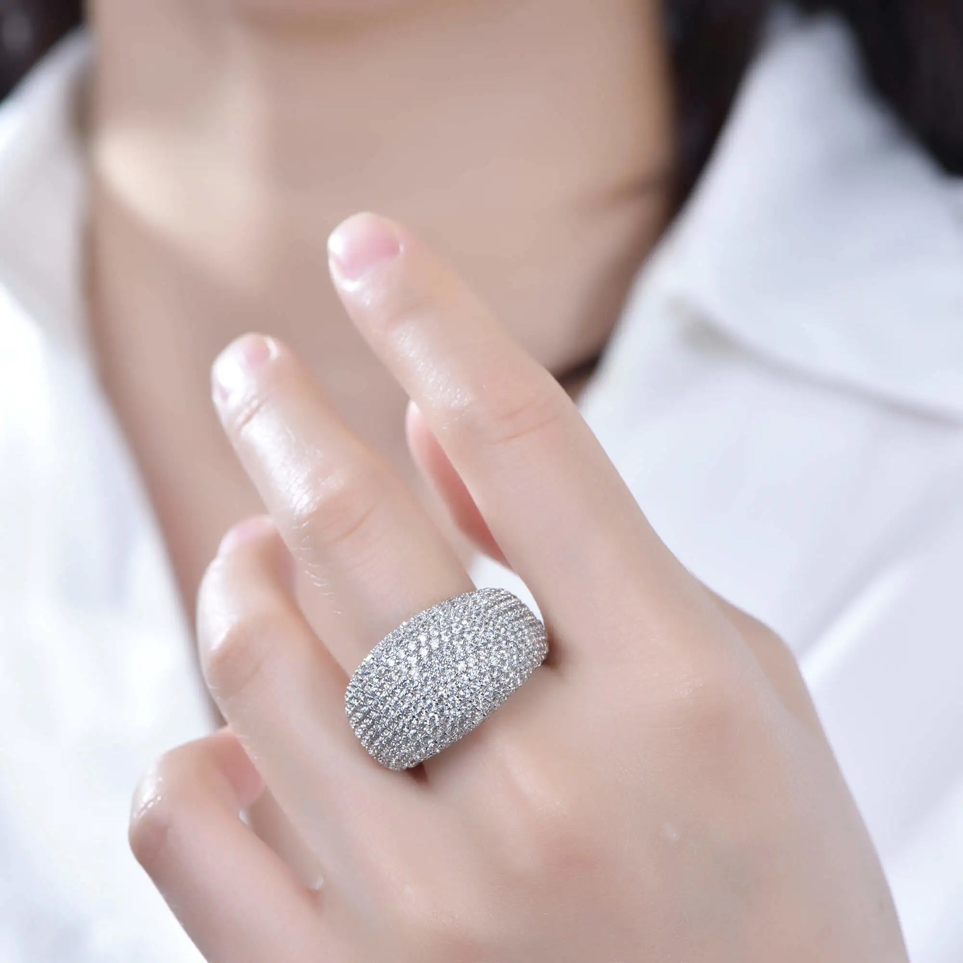 Wholesale Chunky Cluster Half Eternity Engagement Diamond Dome Ring for Women