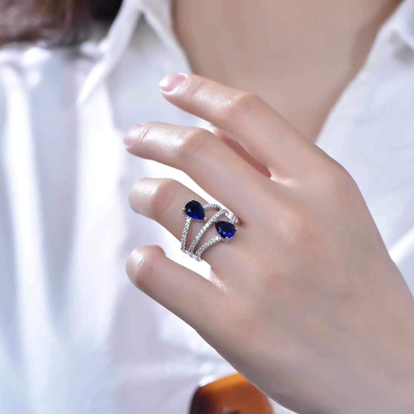 Wholesale Created Sapphir Personalized 2 Stone Engagement Ring for Women