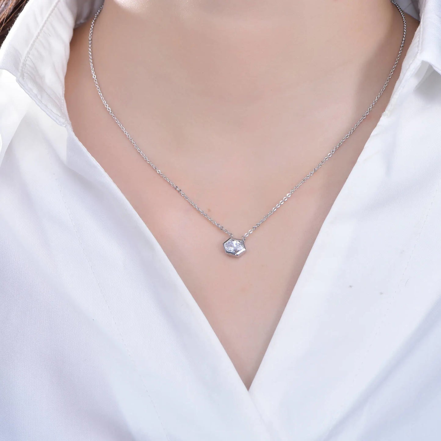 Wholesale Geometric Hexagonal Oval Cut Lab Diamond Solitaire Pendants for Women