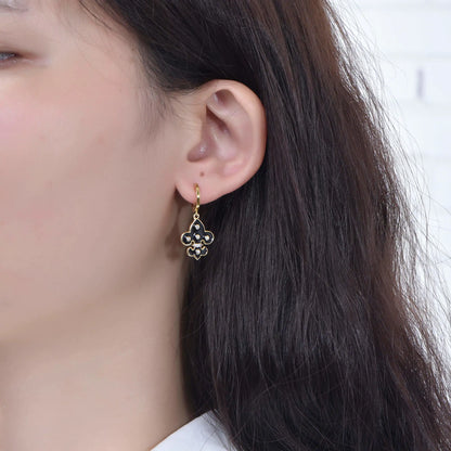 Wholesale Gold Plated Black Fleur De Lis Dangle Earrings for Women