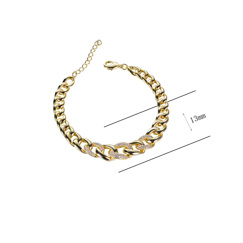 Wholesale Gold Plated CZ Adjustable Figaro Chain Bracelet