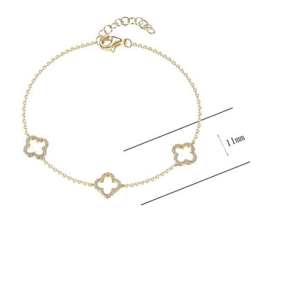 Wholesale Gold Plated CZ Adjustable Hollow Four Leaf Bracelet