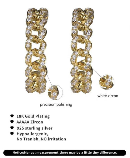 Wholesale Gold Plated CZ Pava Curb Chain Hoop Earrings