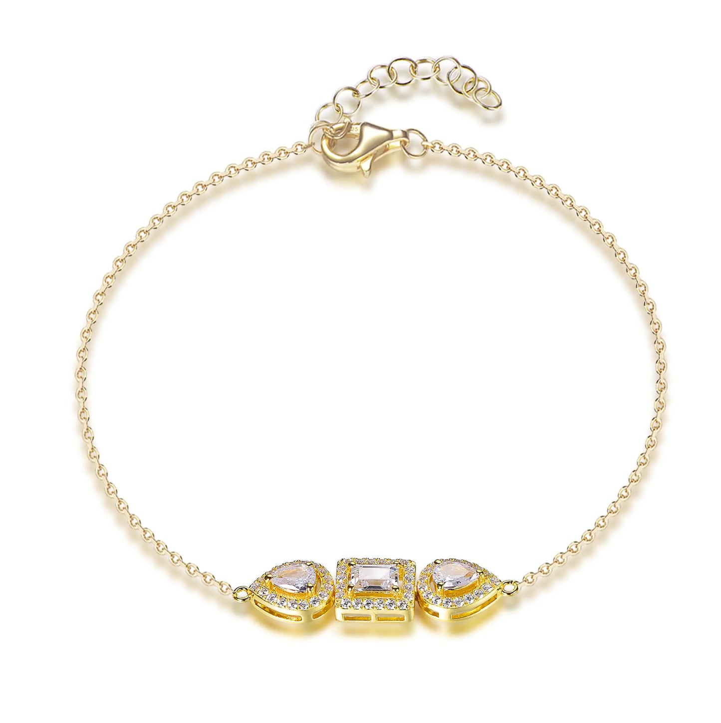 Wholesale Silver Gold Plated CZ Round and Baguette-Shape Multi Stone Bracelet​