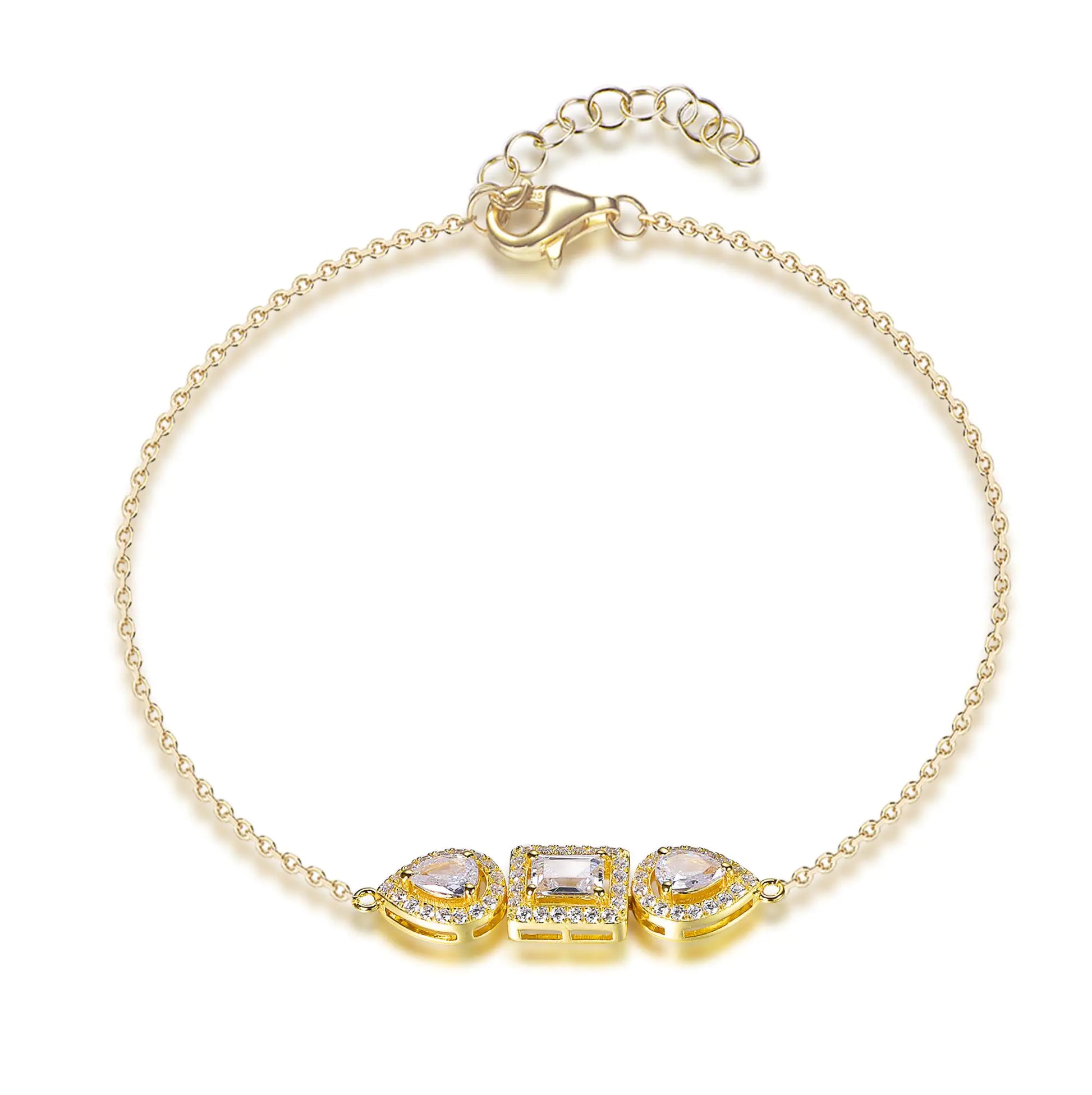 Wholesale Silver Gold Plated CZ Round and Baguette-Shape Multi Stone Bracelet​