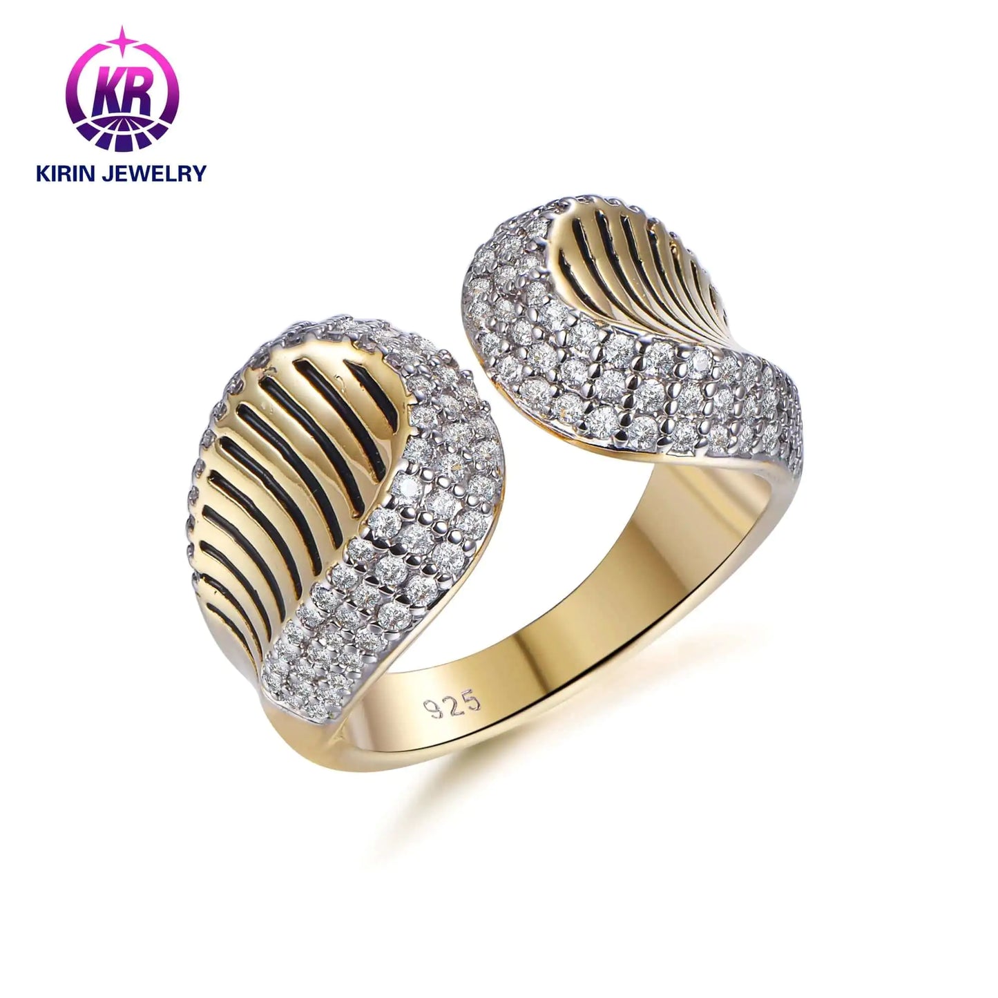 Wholesale Gold Plated CZ Statement Engagement Open Adjustable Rings Jewelry