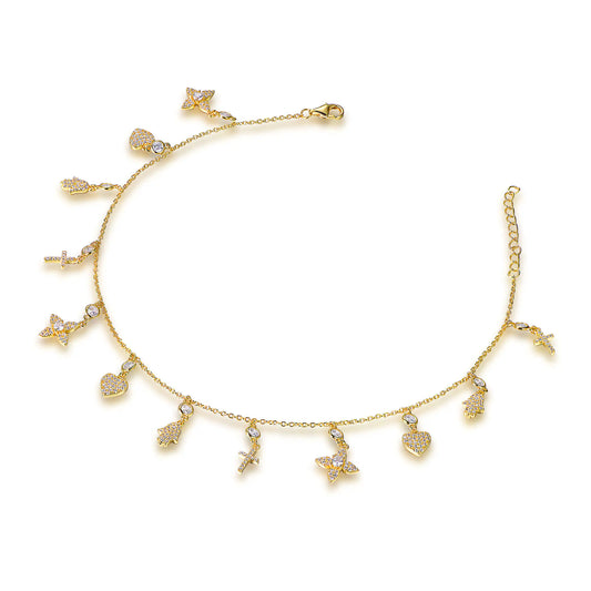 Wholesale Gold Plated Cubic Zircon Adjustable Multi Charm Bracelet