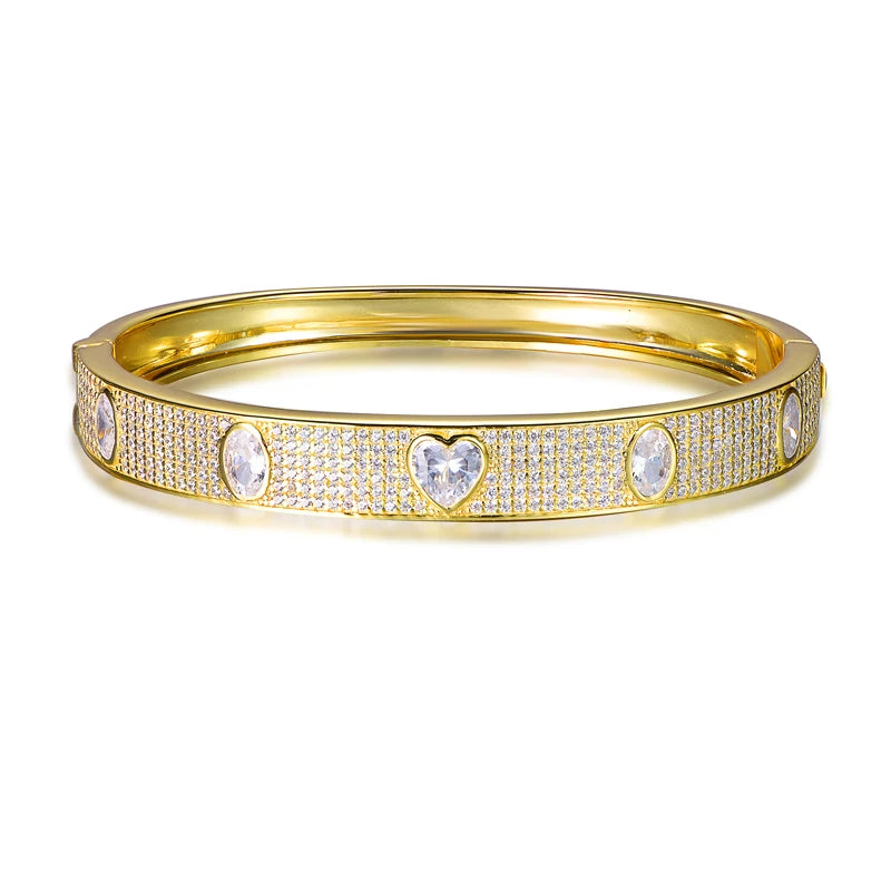 Wholesale Gold Plated Cubic Zircon Heart Diamond Bangle