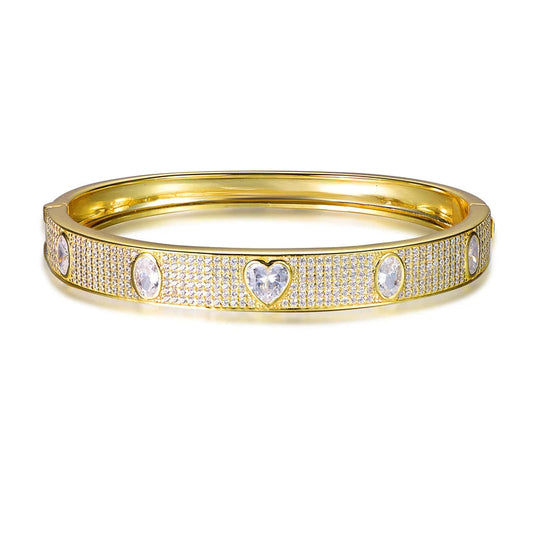 Wholesale Gold Plated Cubic Zircon Heart Diamond Bangle