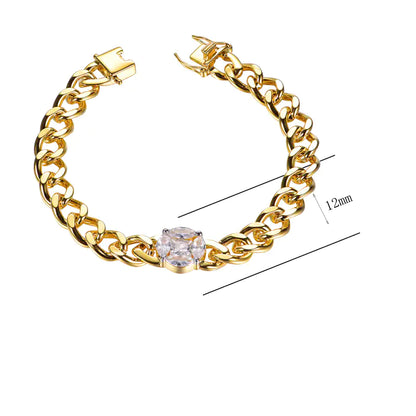 Wholesale Gold Plated Cubic Zircon Statement Curb Cuban Link Bracelet