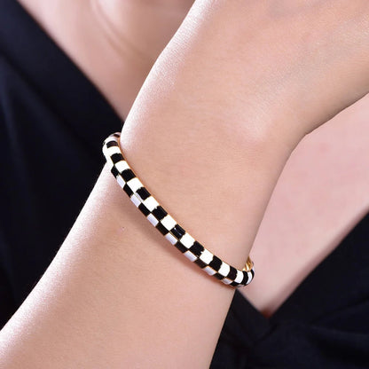 Wholesale Gold Plated Dual Color Enamel Open Bangle Bracelet for Women