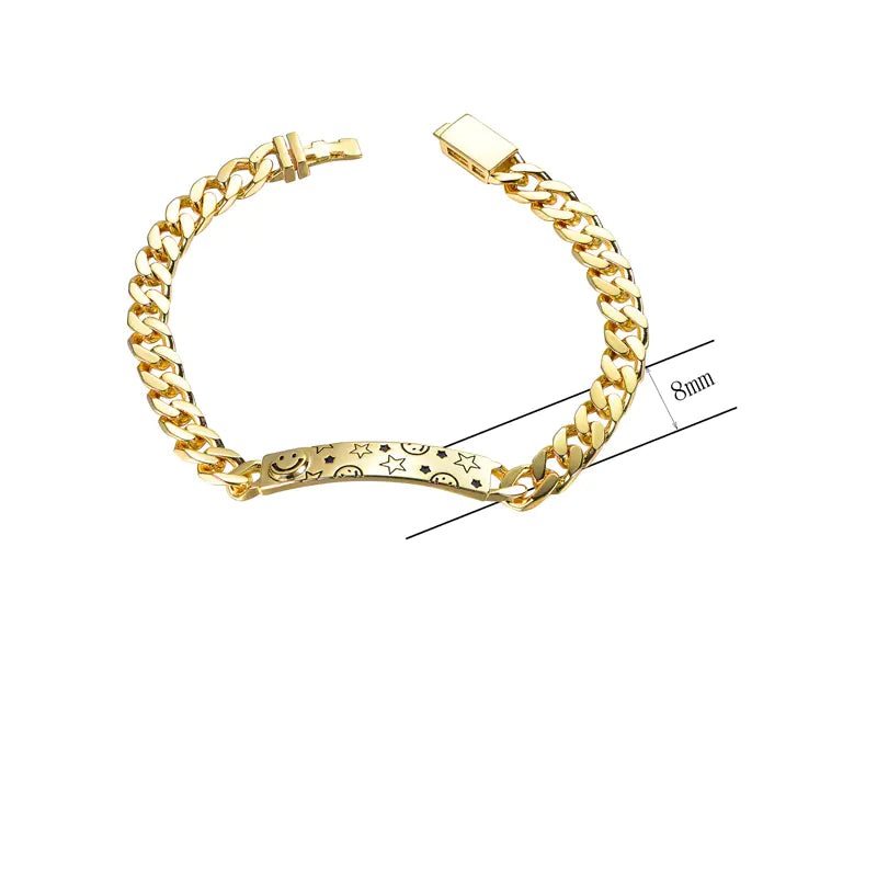 Wholesale Gold Plated Enamel Curb Link Star And Smile Personalized Bar Bracelet​