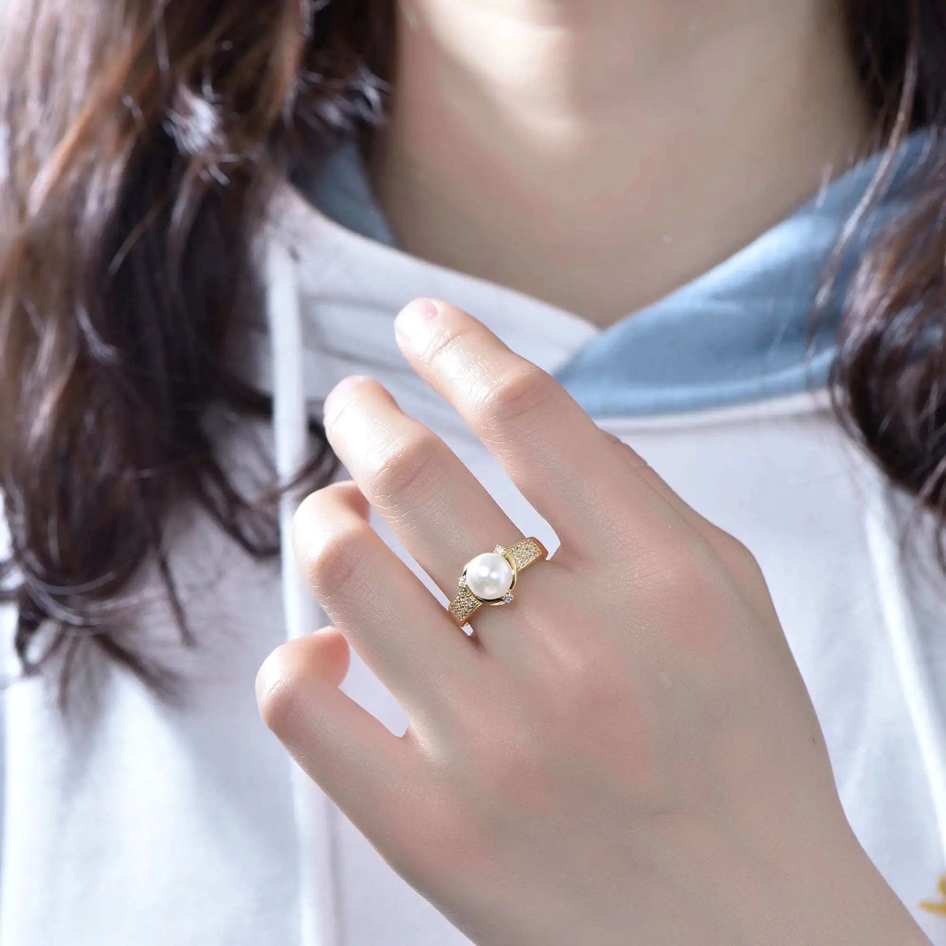 Wholesale Gold Plated Freshwater Pearl Engagement Rings for Women