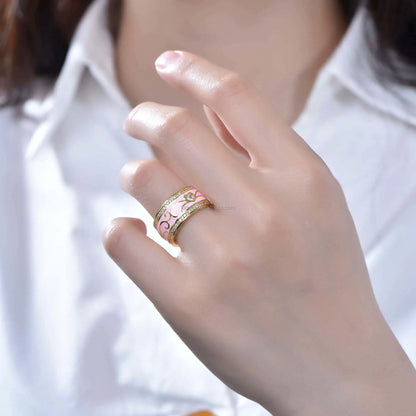 Wholesale Gold Plated Pink Enamel Chunky Bohemian Engagement Rings for Women