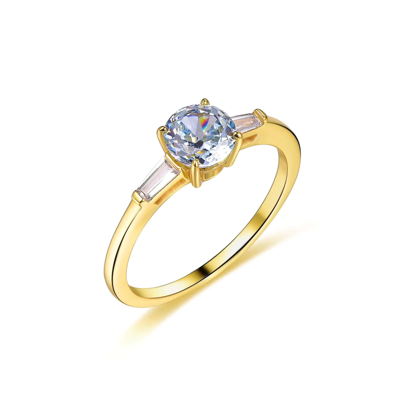 Wholesale Gold Plated Round Tapered Baguette CZ 3 Stone Engagement Ring