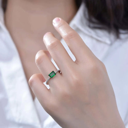Wholesale Half-Eternity Engagement Rectangle Lab Created Emerald Ring for Women
