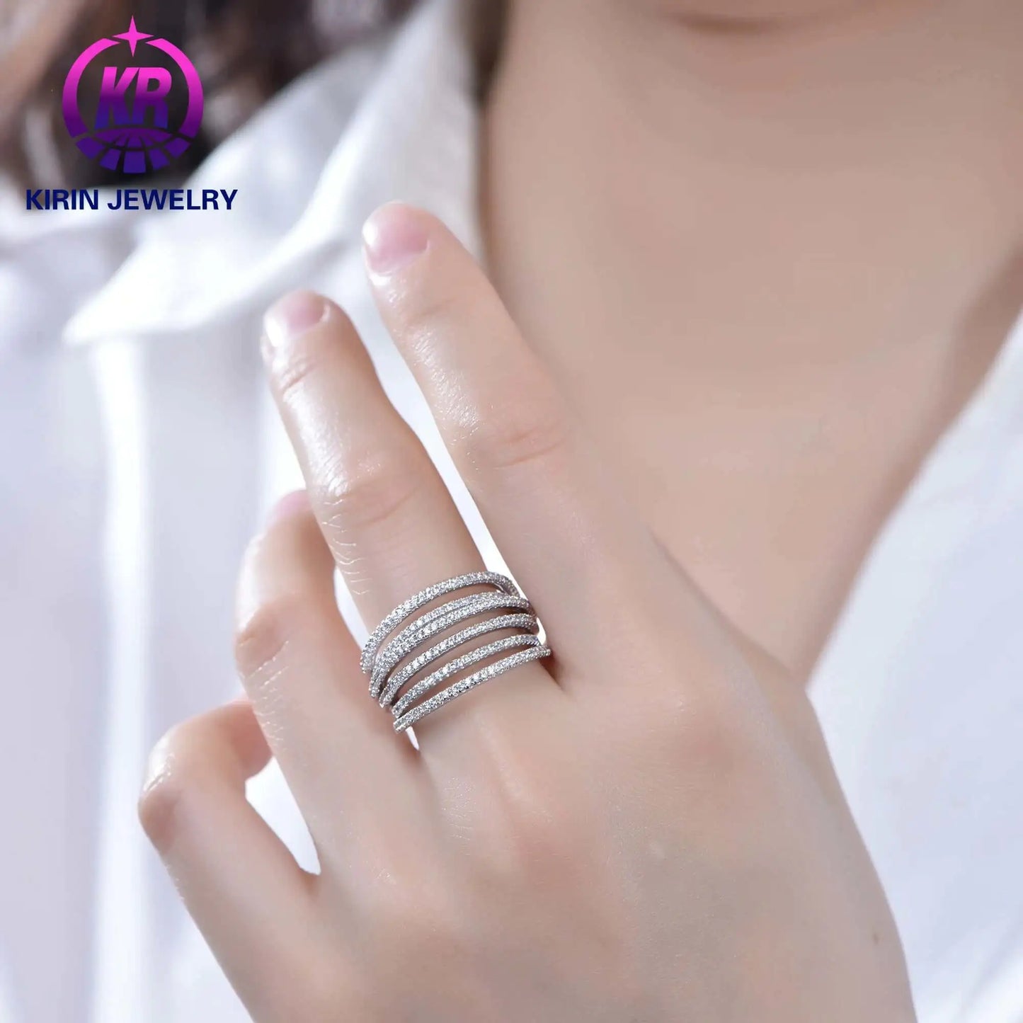 Wholesale Half Eternity Statement Engagement Multi Row Diamond Ring for Women