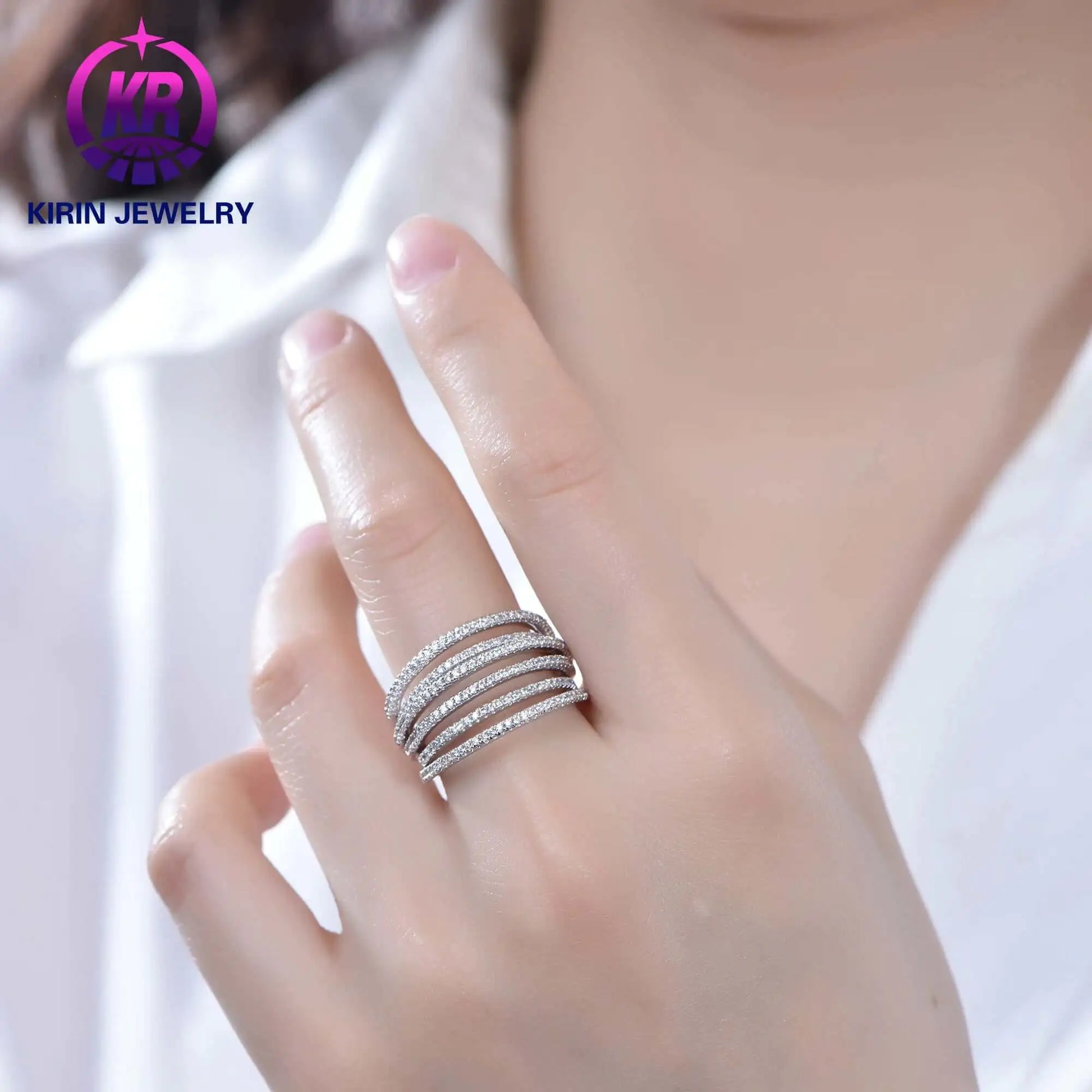 Wholesale Half Eternity Statement Engagement Multi Row Diamond Ring for Women