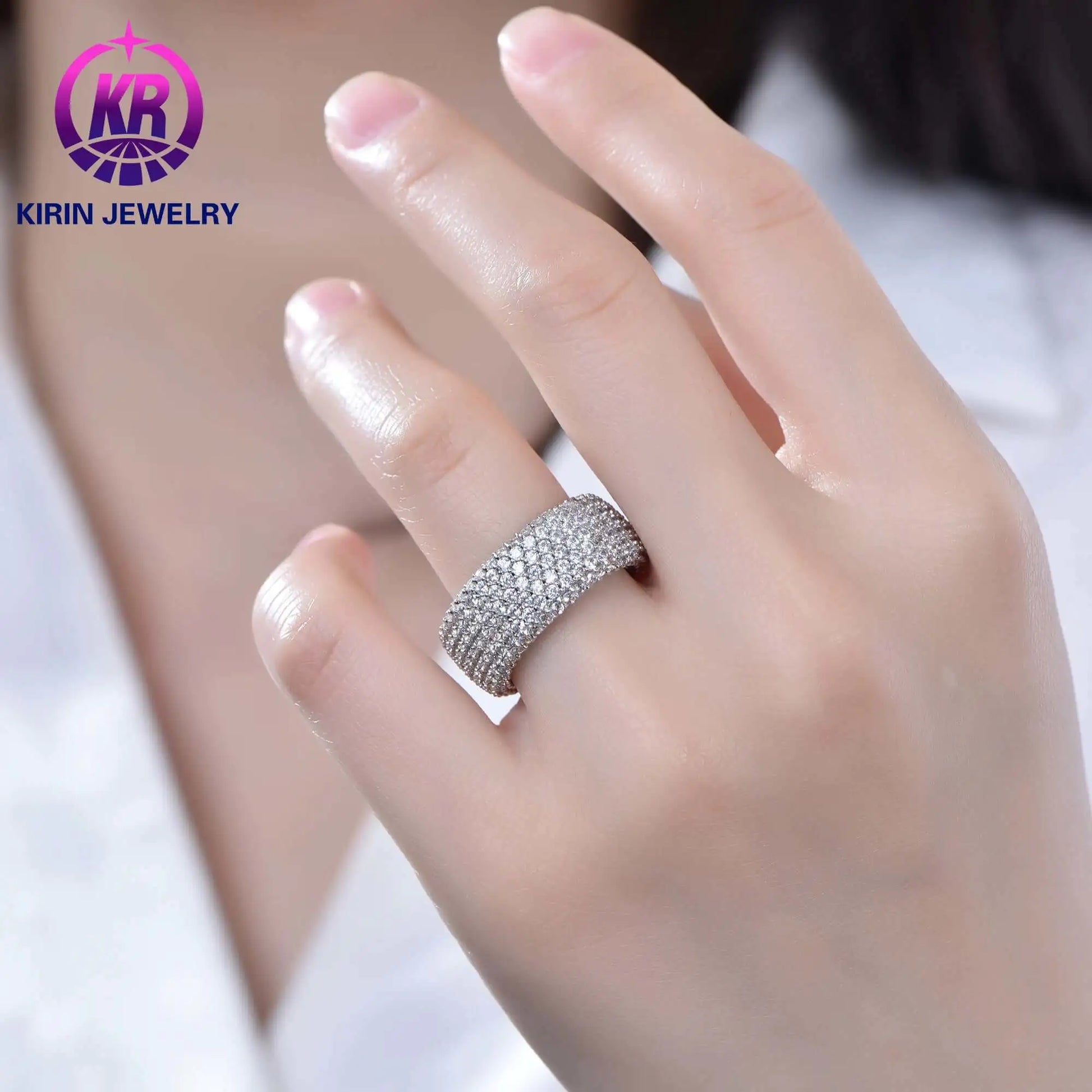 Wholesale Iced Out Sparkling CZ Full Eternity Thick Engagement Ring​ for Women