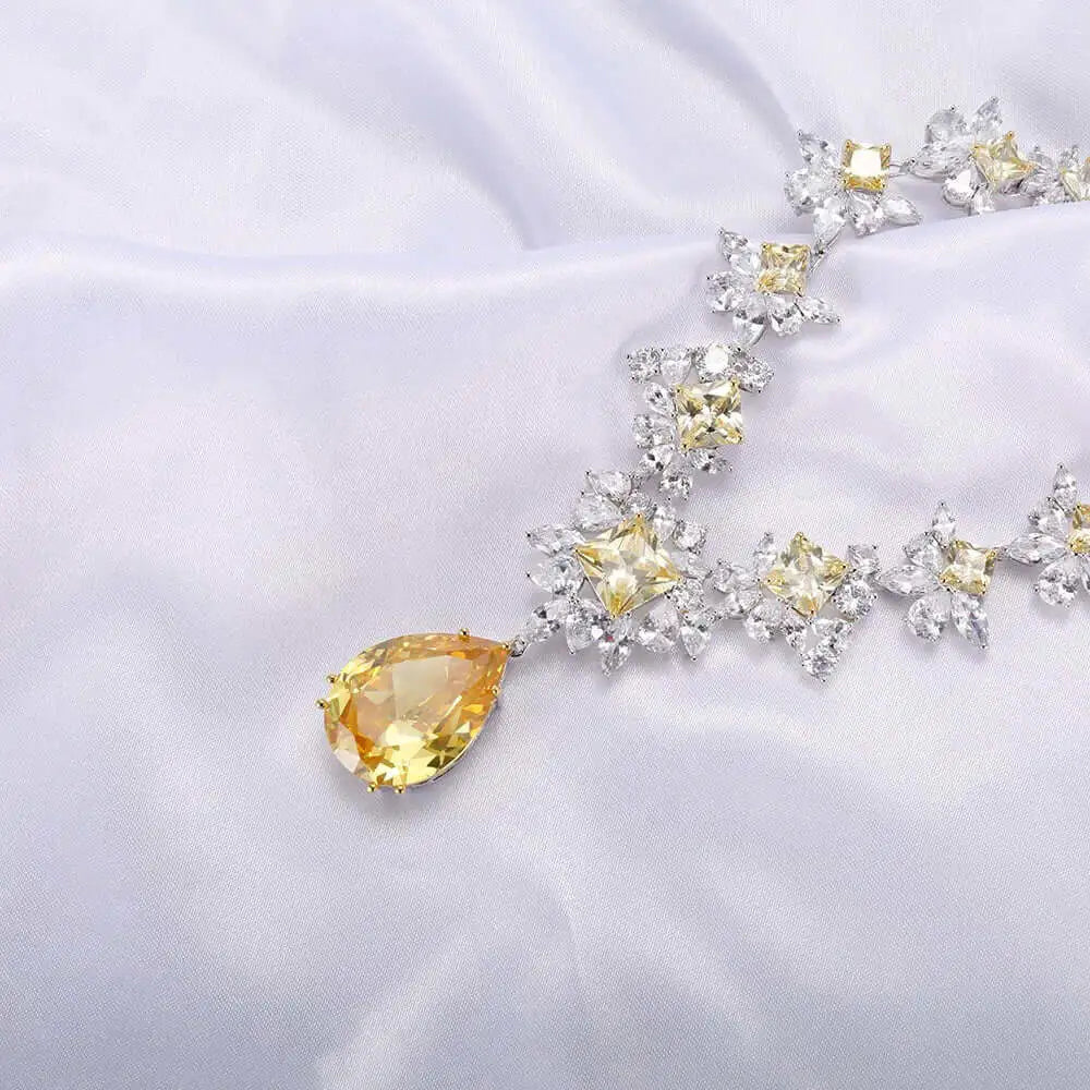 Wholesale Lab Created Citrine Drop Flower Pendant Necklace