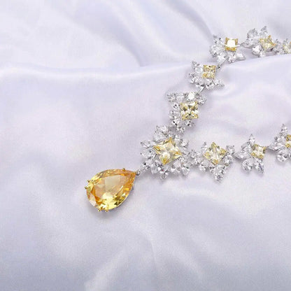 Wholesale Lab Created Citrine Drop Flower Pendant Necklace
