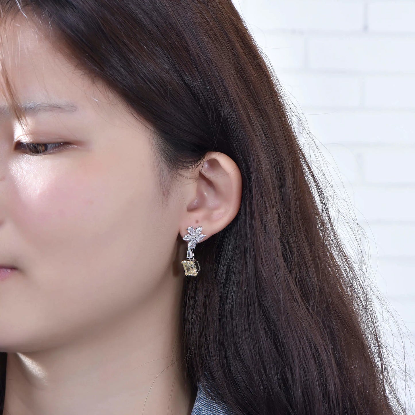 Wholesale Lab Created Diamond & Citrine Square Dangle Earrings for Women