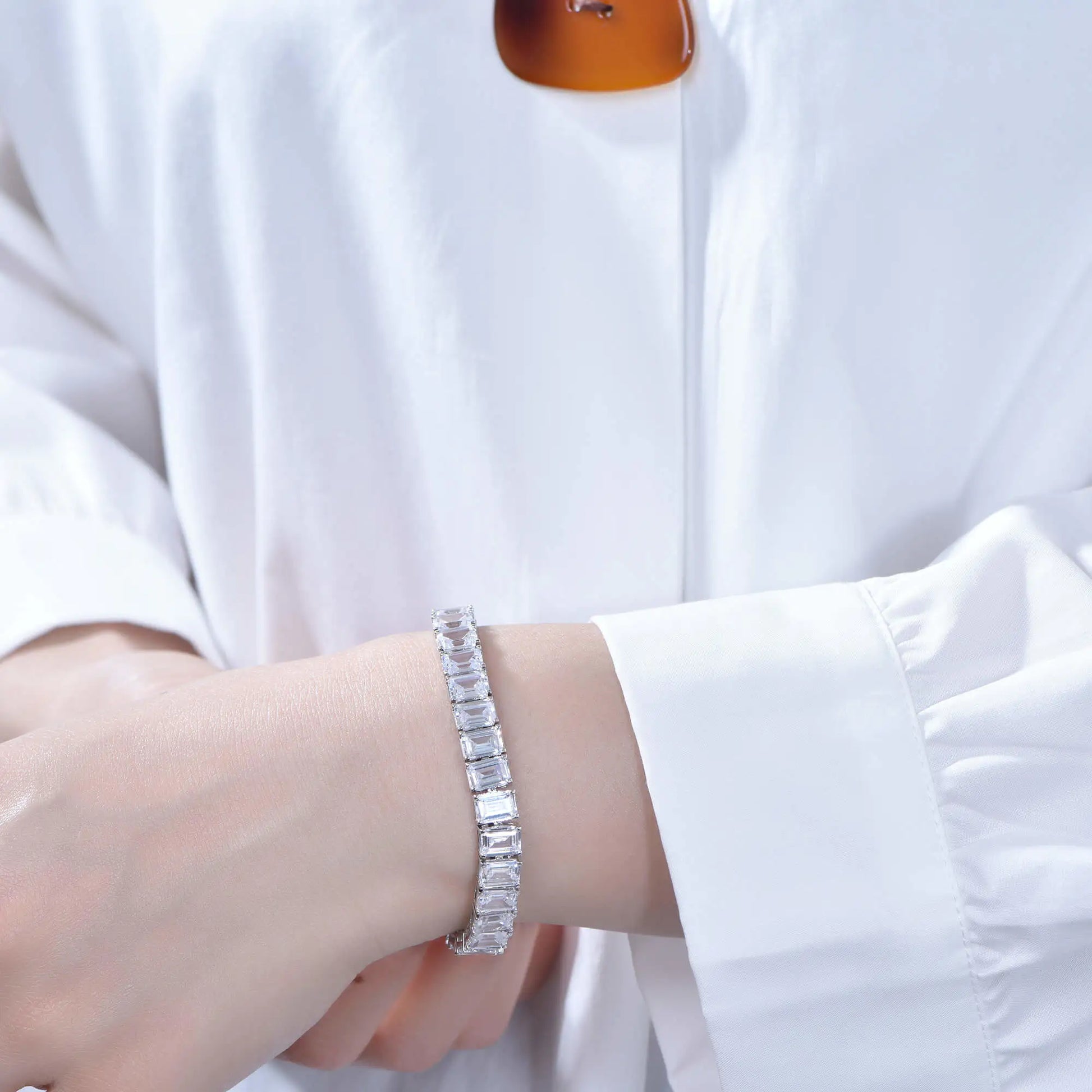 Wholesale Lab Created Diamond Rectangle Tennis Bracelet for Women
