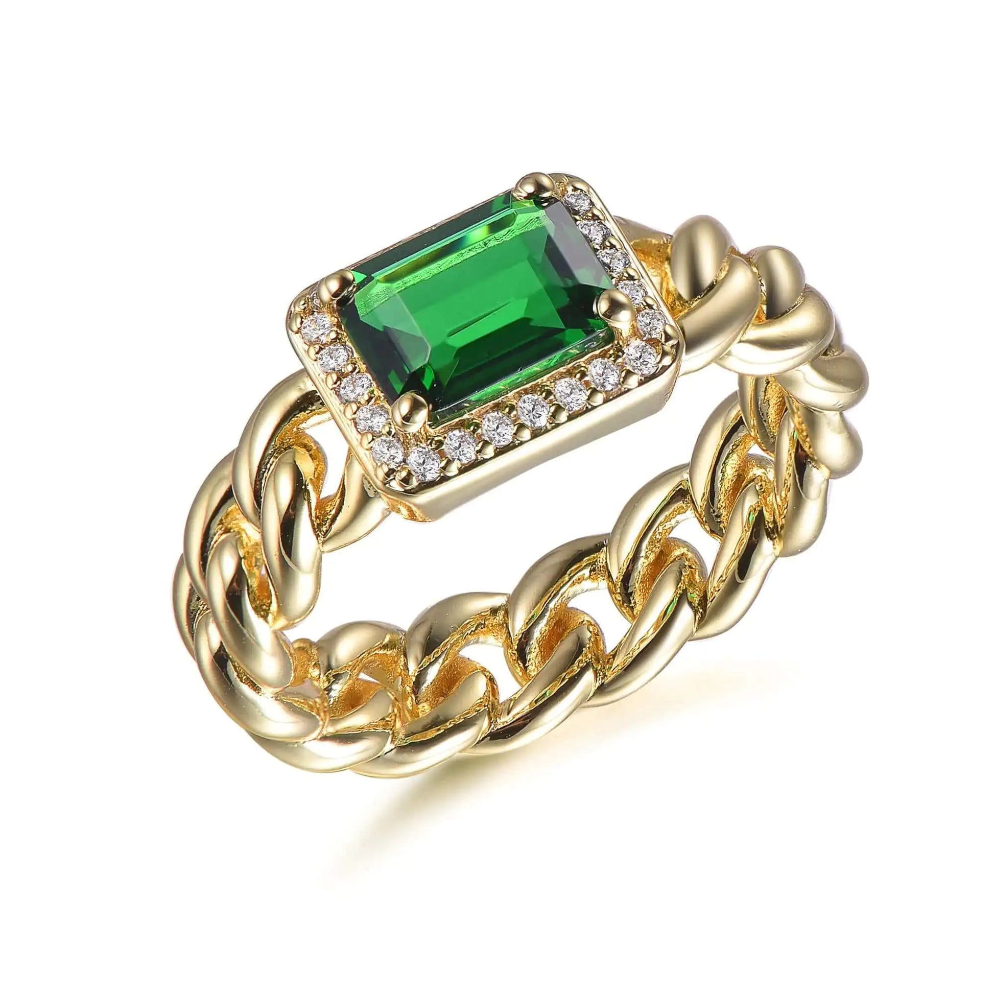 Wholesale Lab Created Emerald Link Chain Band Unique Solitaire Engagement Rings