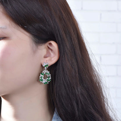 Wholesale Lab Diamond & Emerald Flower Drop Hoop Earrings for Women