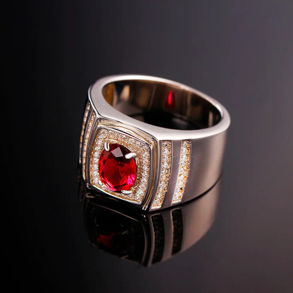 Wholesale Oval Cut Simulated Ruby Chunky Signet Style Engagement Ring