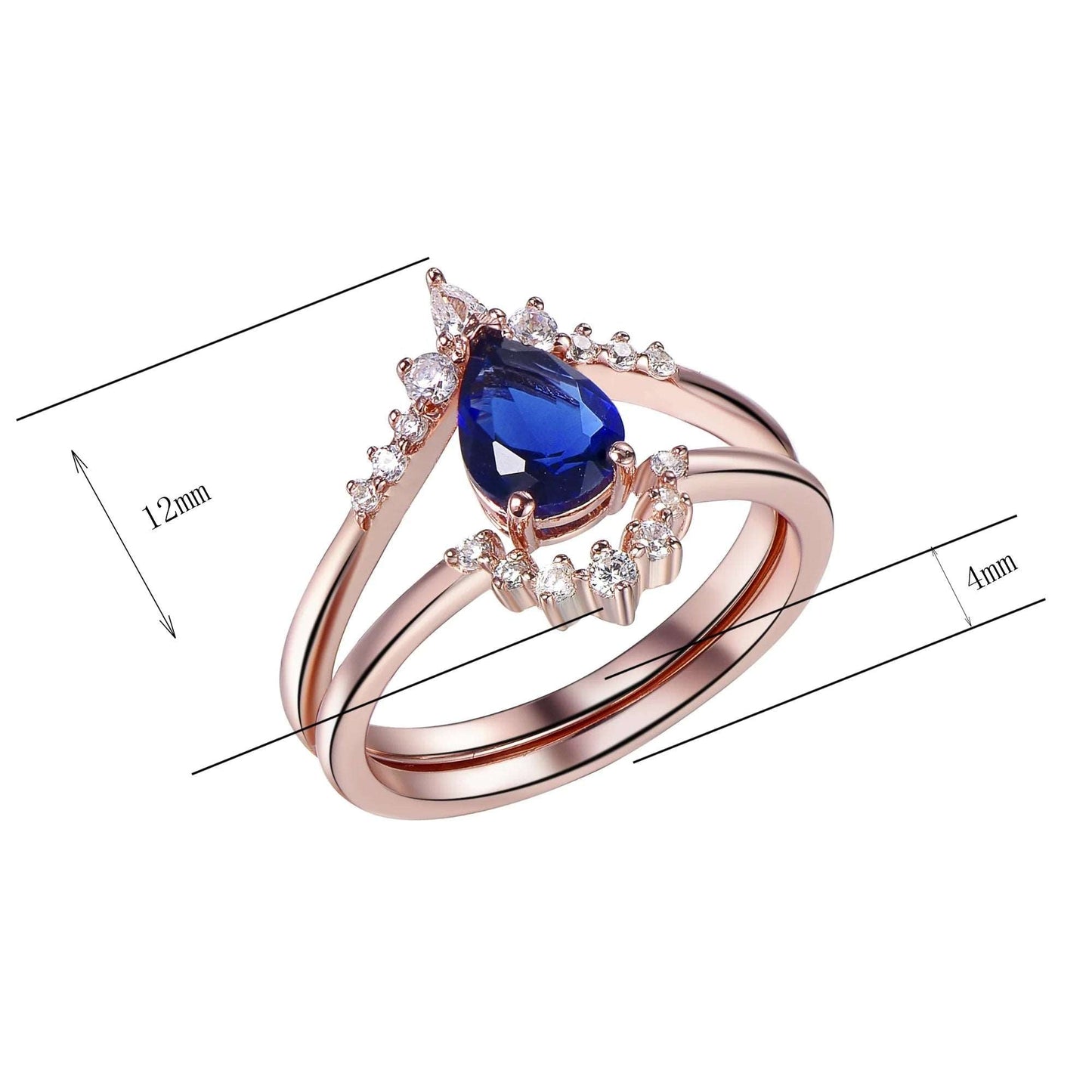 Wholesale Rose Gold Plated CZ Curved Contour Pear Vintage Sapphire Engagement Rings