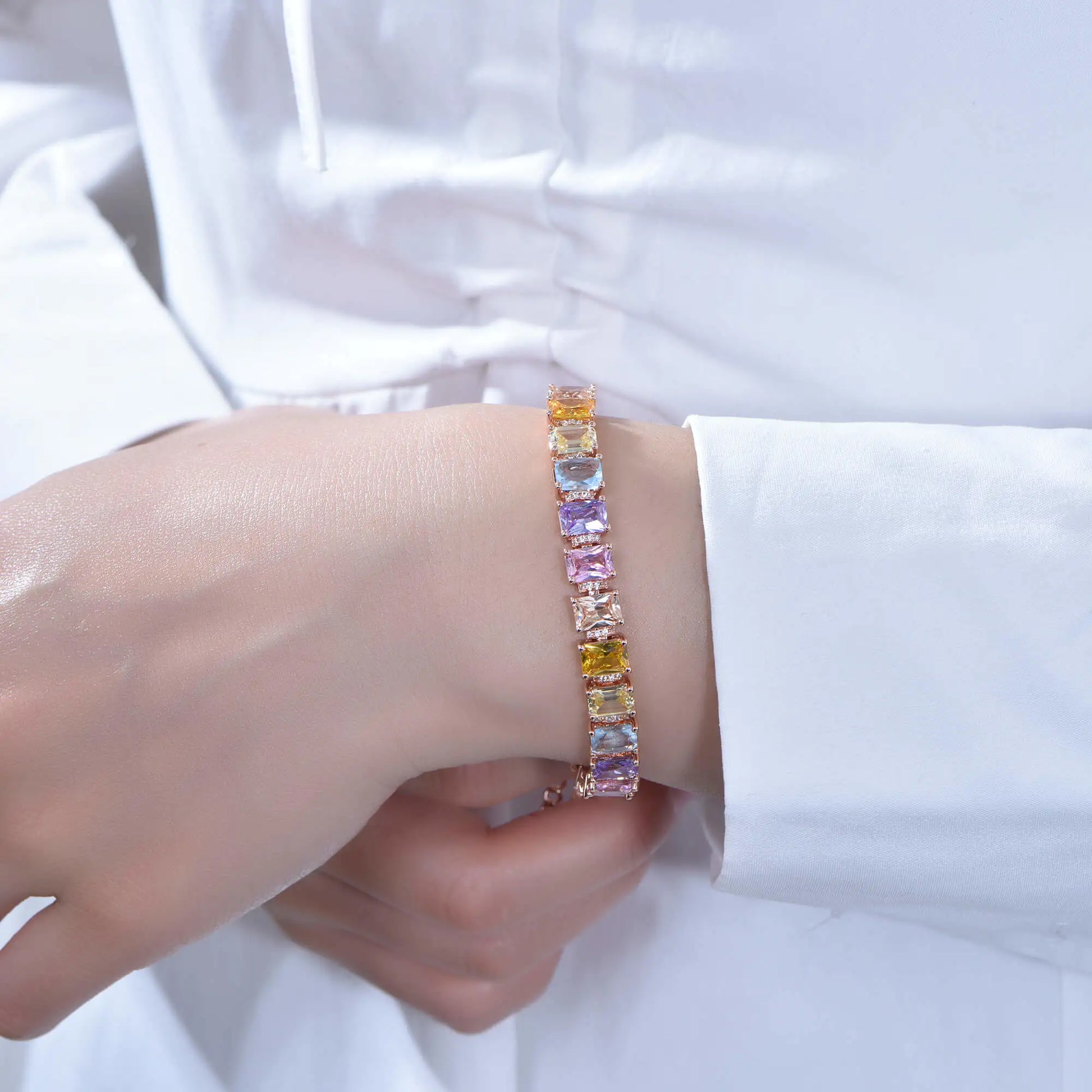 Wholesale Rose Gold Plated Multi Gem Tennis Bracelet for Women