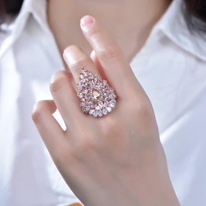 Wholesale Rose Gold Plated Statement Cocktail Flower Engagement Ring for Women