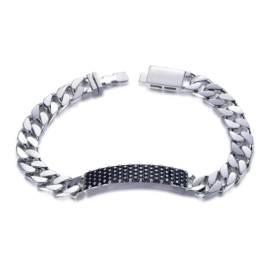 Wholesale Silver Black Enamel Bar Cuban Link Chain Chunky Statement Bracelet