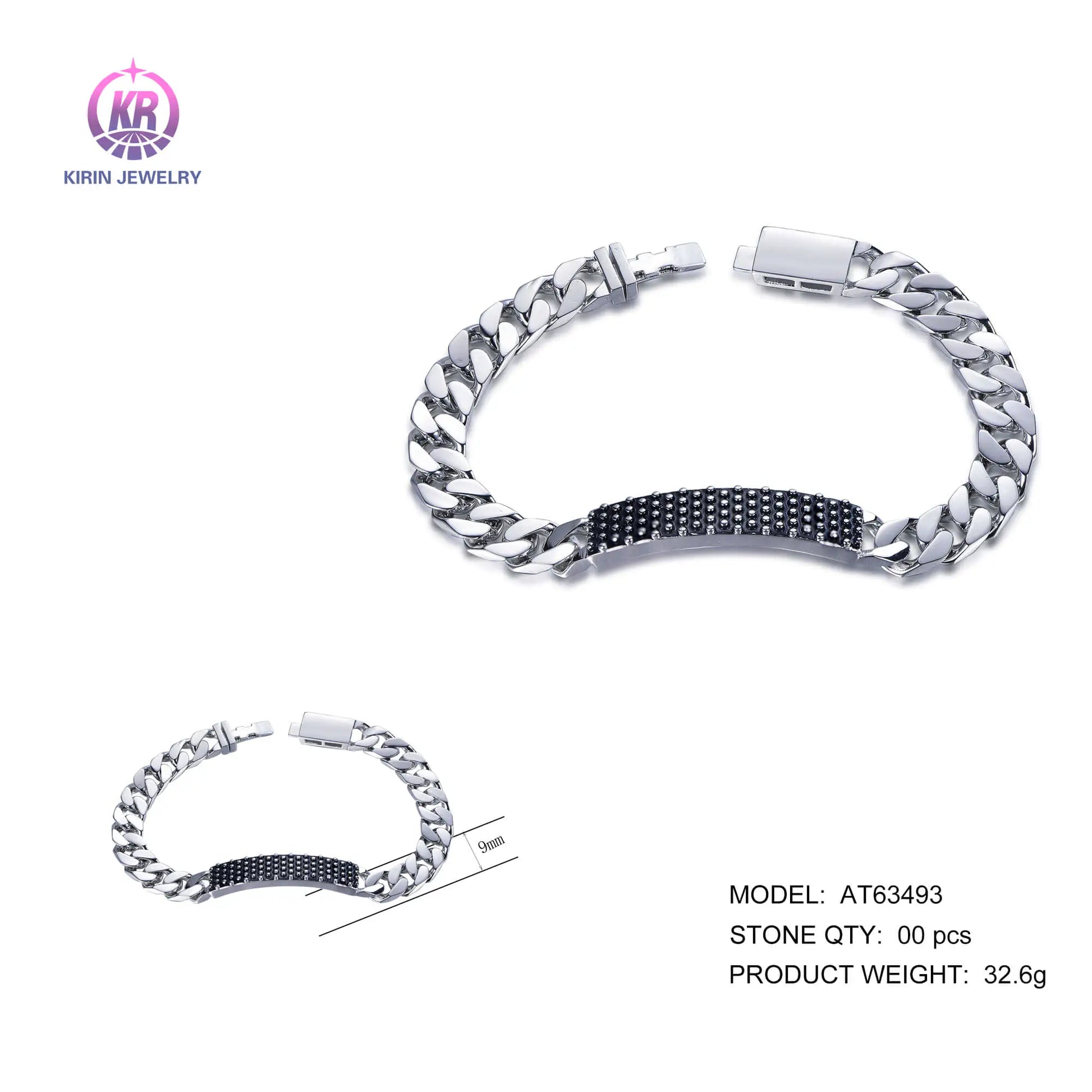 Wholesale Silver Black Enamel Bar Cuban Link Chain Chunky Statement Bracelet for Women