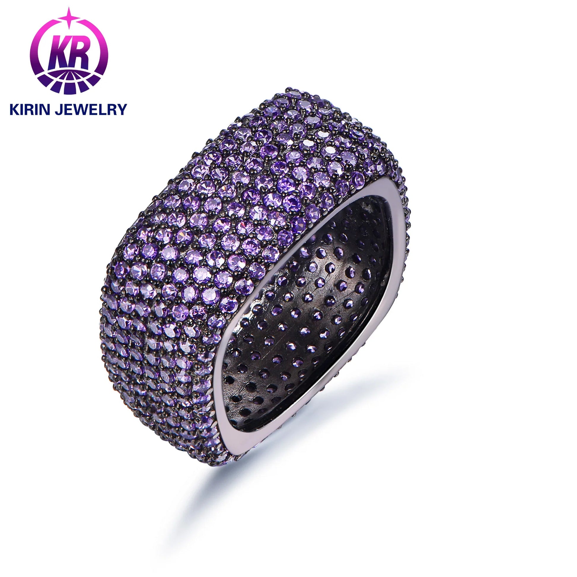 Wholesale Silver Black Plated Deep Purple CZ Eternity Square Amethyst Engagement Ring