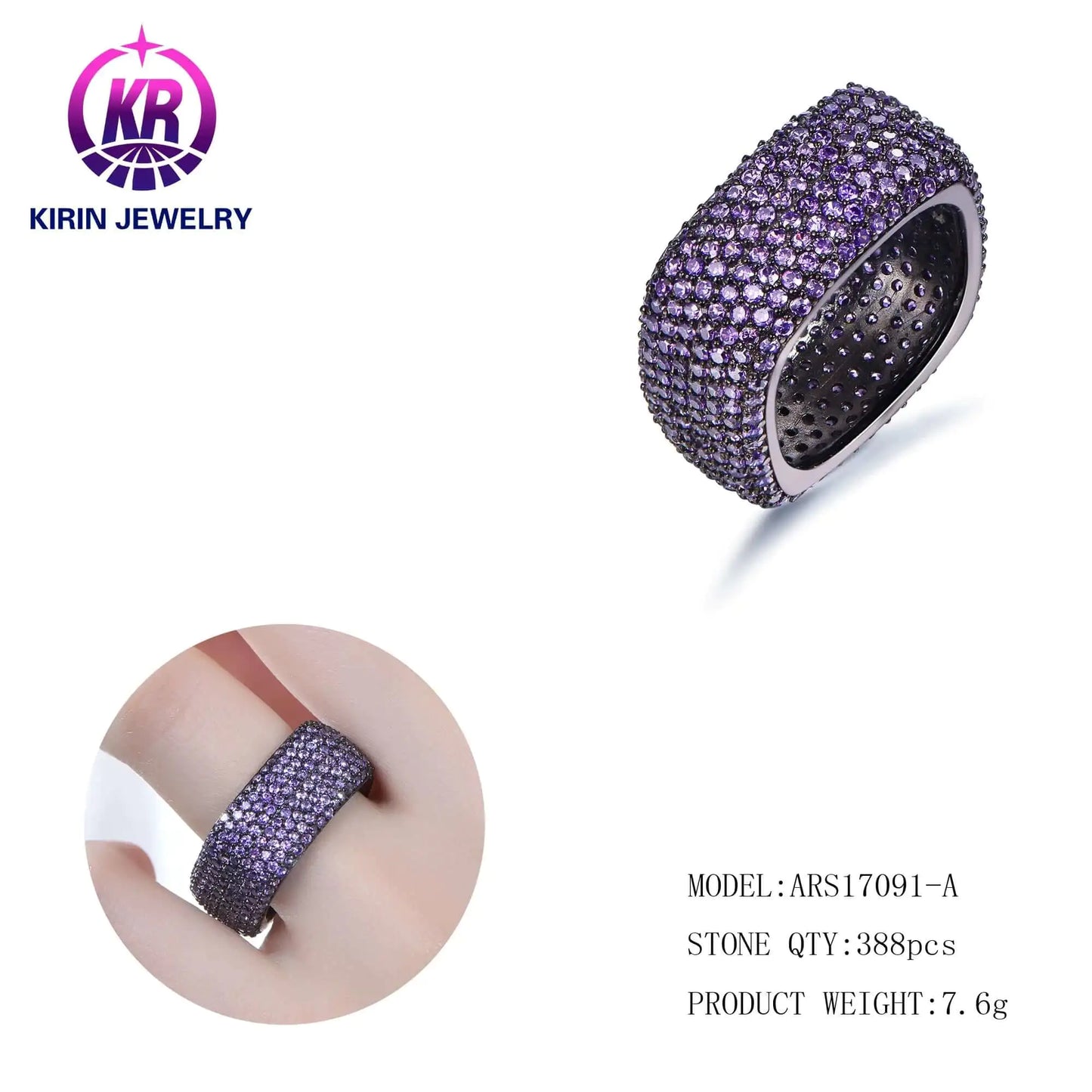 Wholesale Silver Black Plated Deep Purple CZ Eternity Square Amethyst Engagement Ring for Women