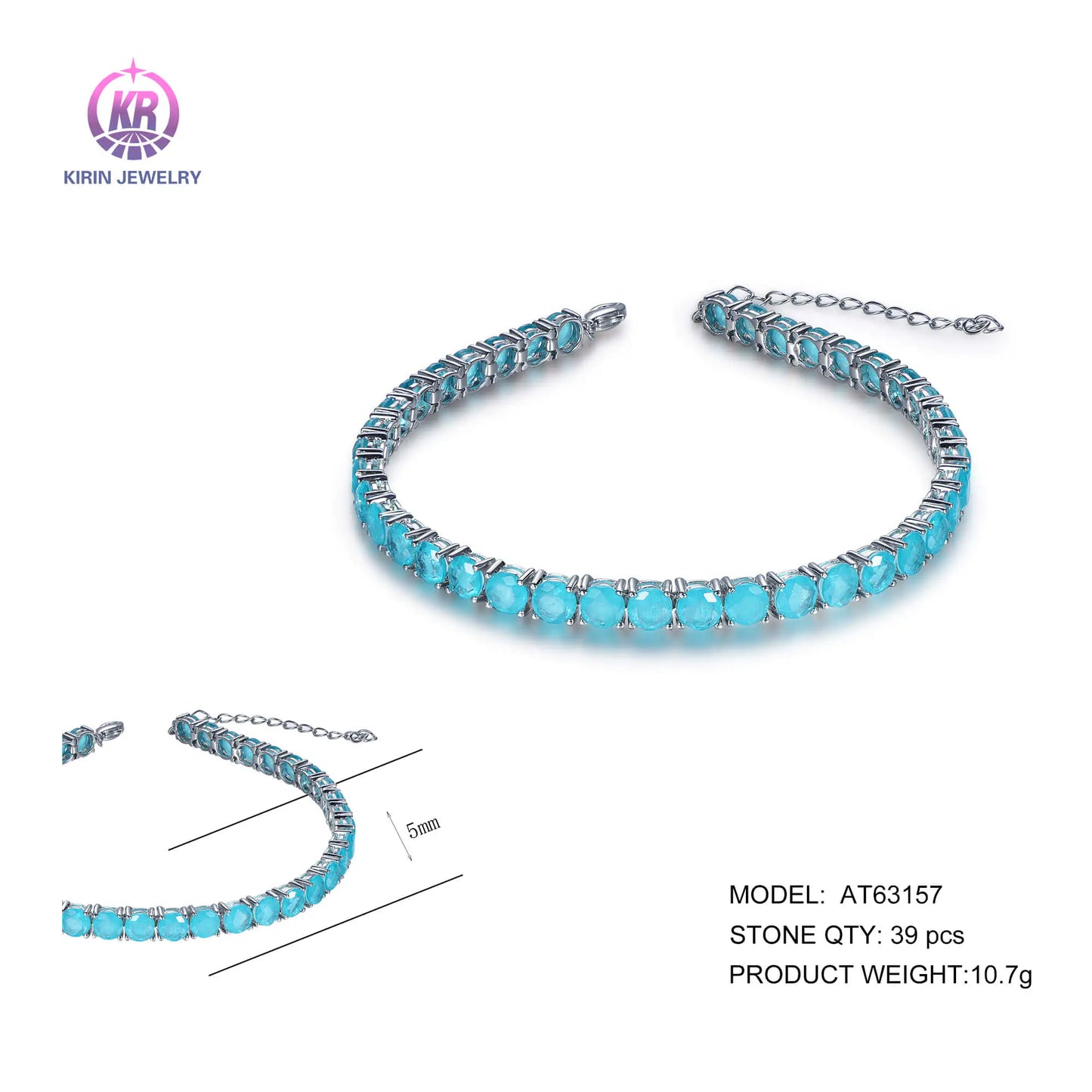 Wholesale Silver Blue Cubic Zircon Adjustable Birthstone Tennis Bracelet for Women