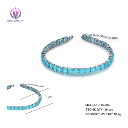 Wholesale Silver Blue Cubic Zircon Adjustable Birthstone Tennis Bracelet for Women