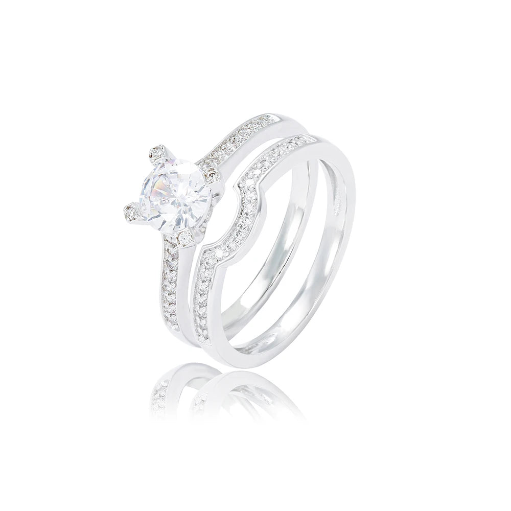 Wholesale Silver CZ 2 in 1 Lab Grown Diamond Vintage Engagement Rings Sets