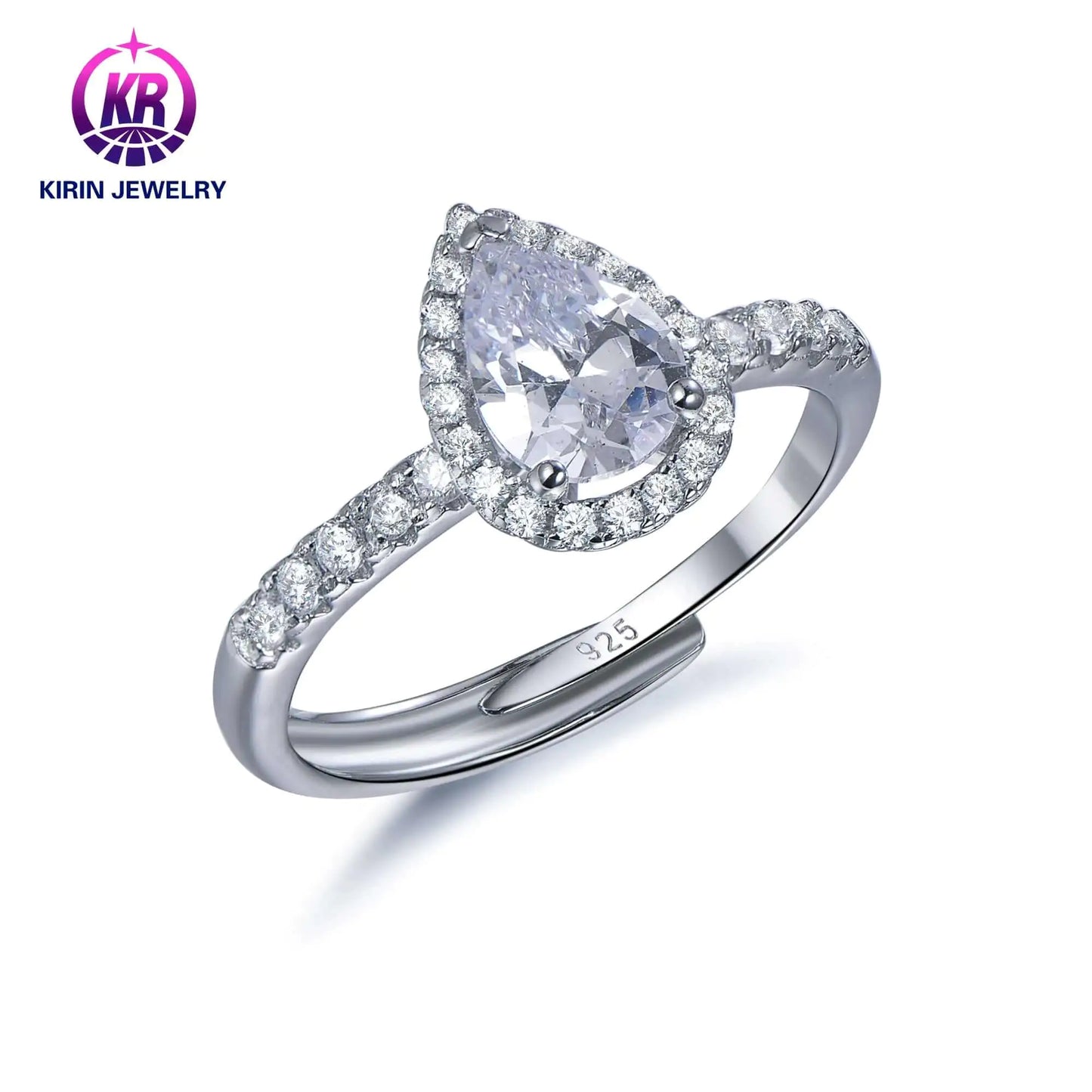 Wholesale Silver CZ Adjustable Half Eternity Halo Pear Cut Engagement Ring