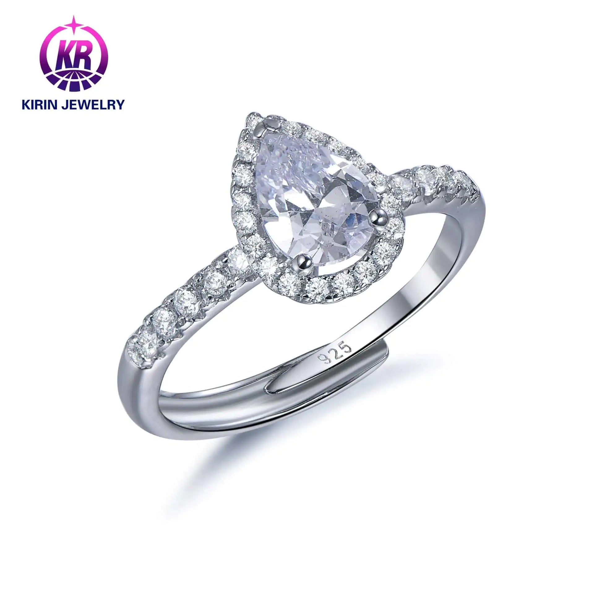 Wholesale Silver CZ Adjustable Half Eternity Halo Pear Cut Engagement Ring