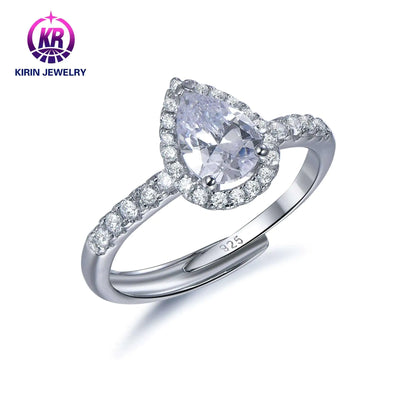 Wholesale Silver CZ Adjustable Half Eternity Halo Pear Cut Engagement Ring